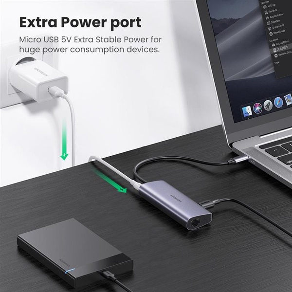 Концентратор USB Type-C Ugreen 3xUSB 3.0 + RJ45 1000M Ethernet, Gray (60718) 60718 фото