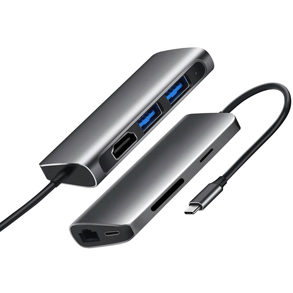 Мережевий адаптер USB-C ProLogix (PR-WUC-105B) 7 in 1 USB3.1 Type C to HDMI+2*USB3.0+PD+Lan+TF+SD PR-WUC-105B фото