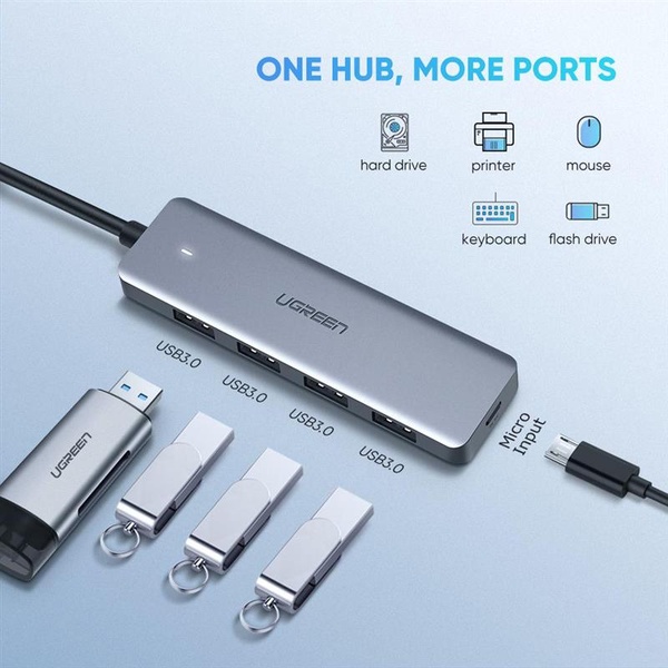 Концентратор USB Type-C Ugreen 4xUSB 3.0, Gray (70336) 70336 фото