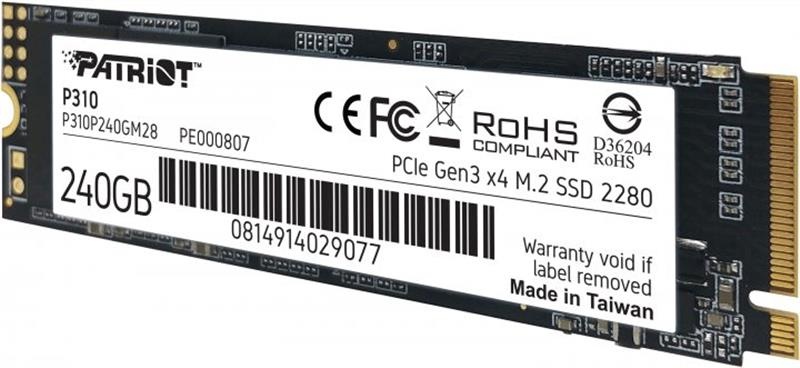 Накопичувач SSD 240GB Patriot P310 M.2 2280 PCIe NVMe 3.0 x4 TLC (P310P240GM28) P310P240GM28 фото