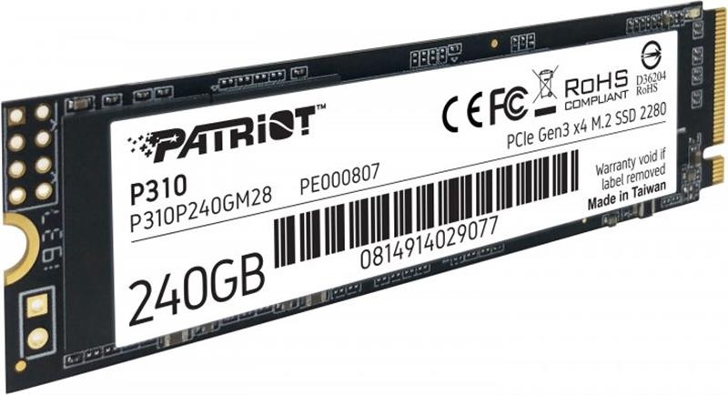 Накопичувач SSD 240GB Patriot P310 M.2 2280 PCIe NVMe 3.0 x4 TLC (P310P240GM28) P310P240GM28 фото