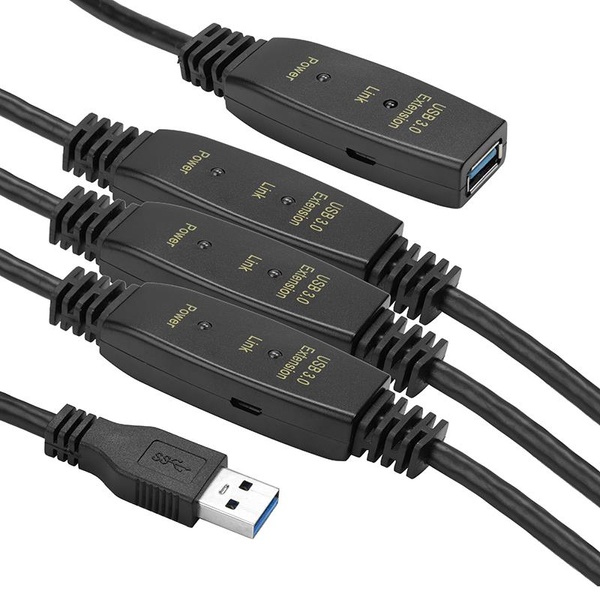Активний подовжувач PowerPlant USB 3.0 AM-AF, 30 м (CA912872) чорний CA912872 фото