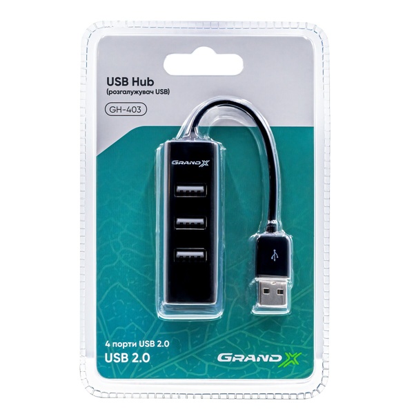 Концентратор Grand-X Travel 4хUSB2.0 Black (GH-403) GH-403 фото