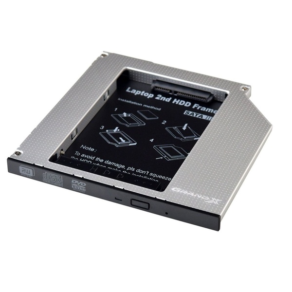 Адаптер Grand-X для підключення HDD 2.5" у відсік приводу ноутбука SATA/SATA3 Slim 9.5мм (HDC-24) HDC-24 фото