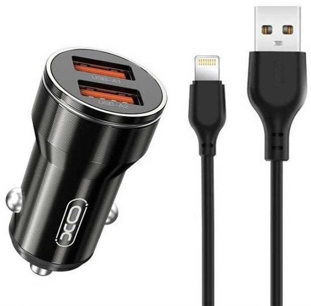 Автомобільний зарядний пристрій XO CC48 Smart Metal (2USB, 2.4A) Black (XO-CC48i-BK) + кабель Lightning XO-CC48i-BK фото