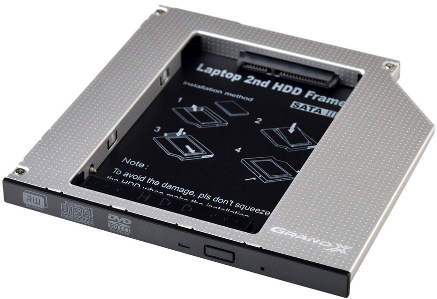 Адаптер Grand-X для підключення HDD 2.5" у відсік приводу ноутбука SATA/SATA3 Slim 9.5мм (HDC-24) HDC-24 фото
