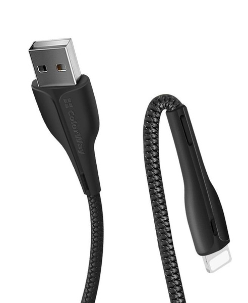 Кабель ColorWay USB-Lightning, 2.4А, 1м, PVC + Led, Black (CW-CBUL034-BK) CW-CBUL034-BK фото