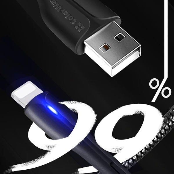 Кабель ColorWay USB-Lightning, 2.4А, 1м, PVC + Led, Black (CW-CBUL034-BK) CW-CBUL034-BK фото