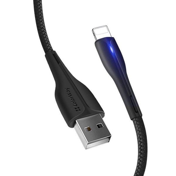 Кабель ColorWay USB-Lightning, 2.4А, 1м, PVC + Led, Black (CW-CBUL034-BK) CW-CBUL034-BK фото