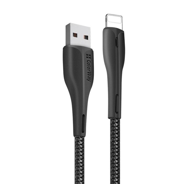 Кабель ColorWay USB-Lightning, 2.4А, 1м, PVC + Led, Black (CW-CBUL034-BK) CW-CBUL034-BK фото