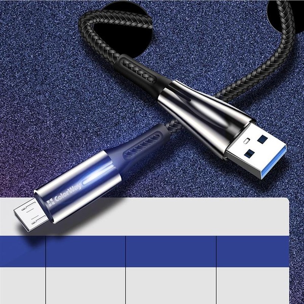 Кабель ColorWay USB-MicroUSB, 2.4А, 1м, Zinc Alloy + Led, Black (CW-CBUM035-BK) CW-CBUM035-BK фото