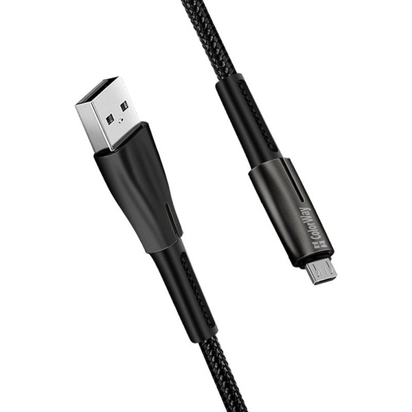 Кабель ColorWay USB-MicroUSB, 2.4А, 1м, Zinc Alloy + Led, Black (CW-CBUM035-BK) CW-CBUM035-BK фото