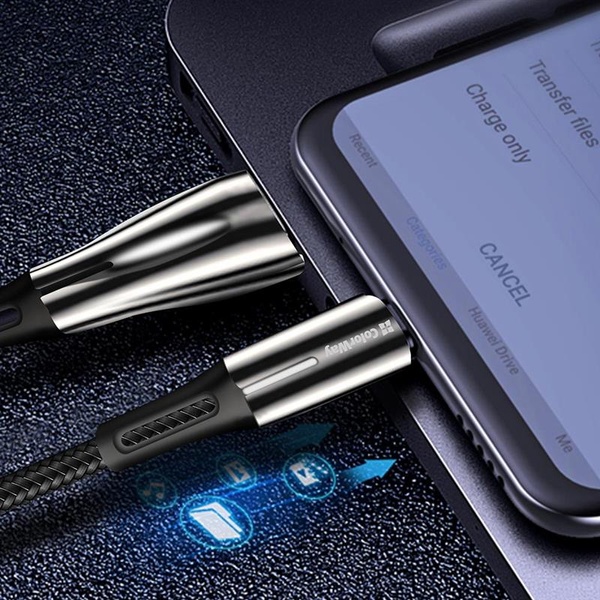 Кабель ColorWay USB-MicroUSB, 2.4А, 1м, Zinc Alloy + Led, Black (CW-CBUM035-BK) CW-CBUM035-BK фото