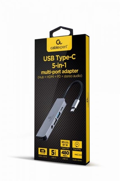 Док-станція Cablexpert USB-C 5-в-1 (A-CM-COMBO5-02) USB/HDMI/PD/Аудіо 3,5 A-CM-COMBO5-02 фото