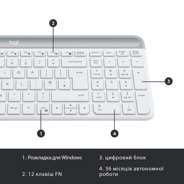 Комплект (клавіатура, мишка) бездротовий Logitech MK470 White USB (920-009205) 920-009205 фото