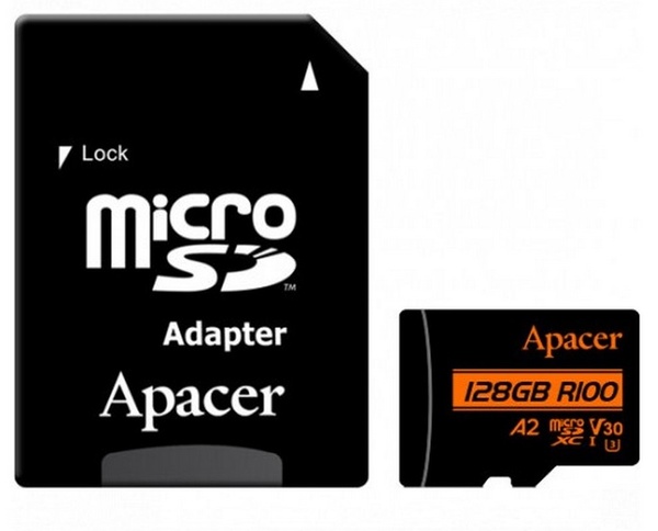 Карта пам`ятi MicroSDXC 128GB UHS-I/U3 Class 10 Apacer (AP128GMCSX10U8-R) + SD адаптер AP128GMCSX10U8-R фото
