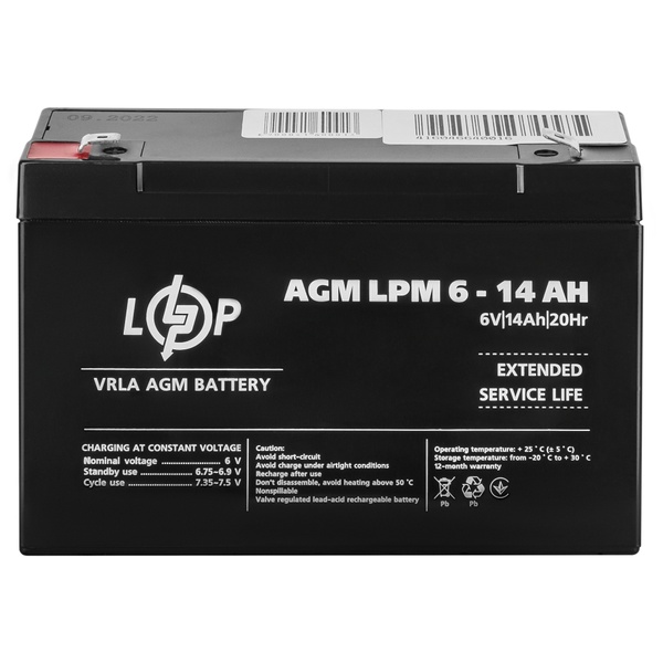 Акумуляторна батарея LogicPower LPM 6V 14AH (LPM 6 - 14 AH) AGM LP4160 фото