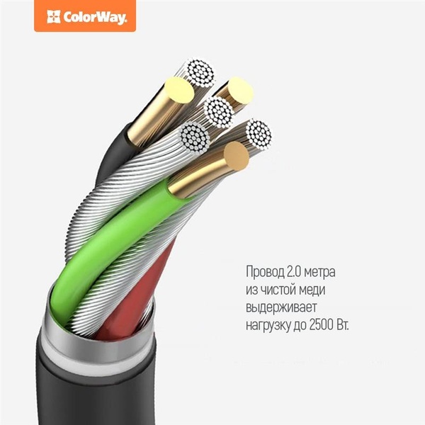 Фільтр живлення СolorWay (CW-CHE64B) 6 розеток, 4xUSB, 2м, Black CW-CHE64B фото