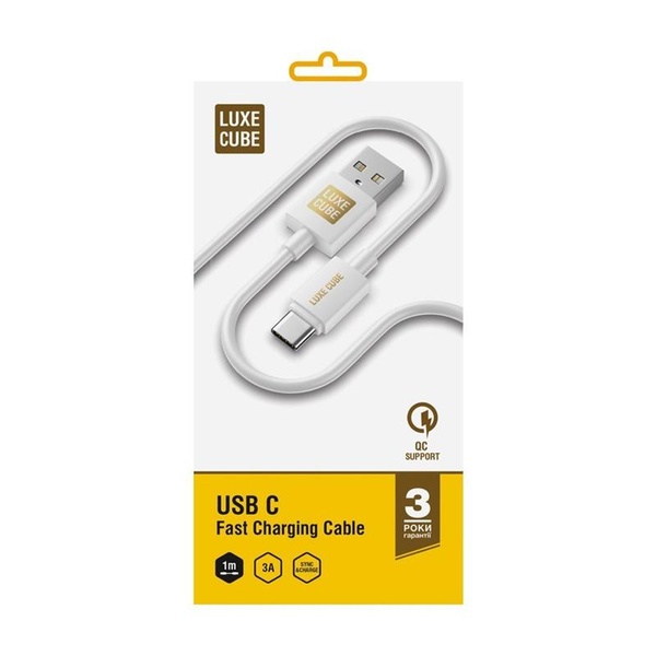 Кабель Luxe Cube USB-USB Type C, 3А, 1м, білий (8889998698469) 8889998698469 фото