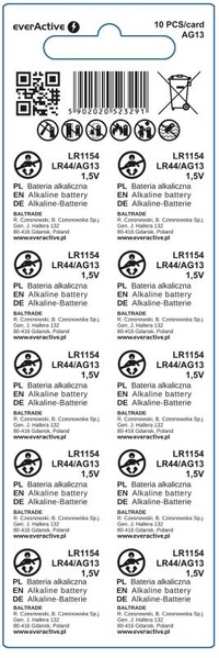 Батарейка everActive LR44 BL 10шт HQ-2969/5902020523291 фото