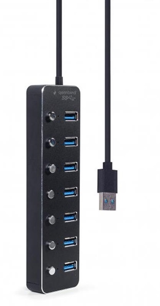 Концентратор USB 3.0 Gembird 7хUSB3.0, з вимикачами, пластик/метал, Black (UHB-U3P7P-01) UHB-U3P7P-01 фото