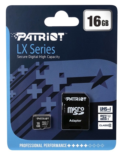 Карта пам`ятi MicroSDHC 16GB UHS-I Class 10 Patriot LX + SD-adapter (PSF16GMCSDHC10) PSF16GMCSDHC10 фото