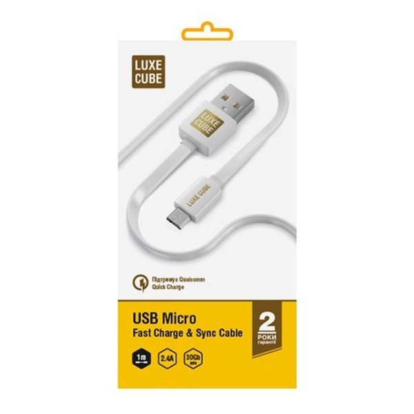 Кабель Luxe Cube Flat USB-microUSB, 1м, білий (2231252967010) 2231252967010 фото