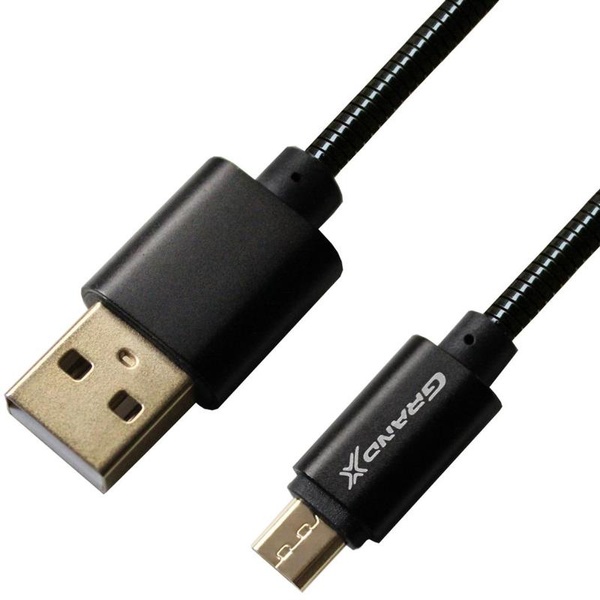 Кабель Grand-X USB-microUSB 2.1A, 1м, CU, захист - метал. оплетення, Black (MM-01B), пакування гіфтбокс з вікном MM-01B фото