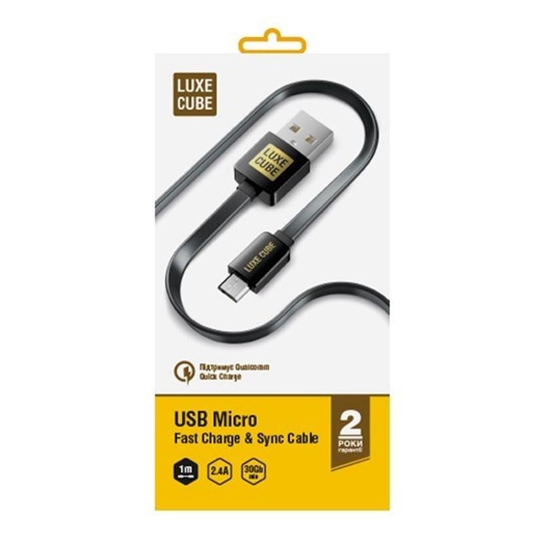 Кабель Luxe Cube Flat USB-microUSB, 1м, чорний (2231252966013) 2231252966013 фото