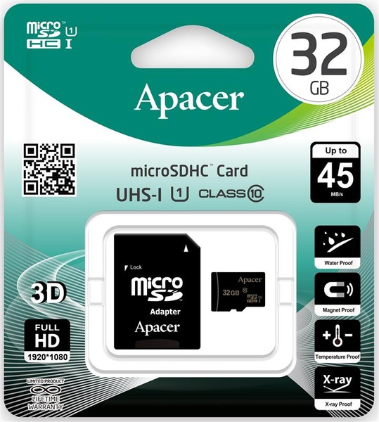 Карта пам`ятi MicroSDHC 32GB UHS-I Class 10 Apacer + SD adapter (AP32GMCSH10U1-R) AP32GMCSH10U1-R фото