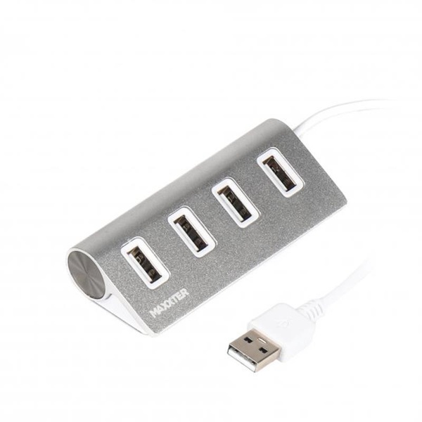 Концентратор USB 2.0 Maxxter 4хUSB2.0 Silver (HU2A-4P-01) HU2A-4P-01 фото