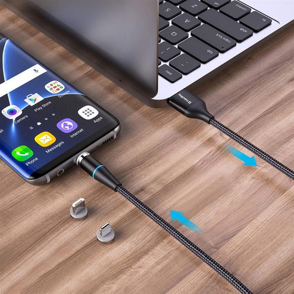 Кабель ColorWay Magnetic USB-Lightning + microUSB + USB-C Magnetic Data/Quick Charge, 2.4А, 1м, Black (CW-CBUU038-BK) CW-CBUU038-BK фото