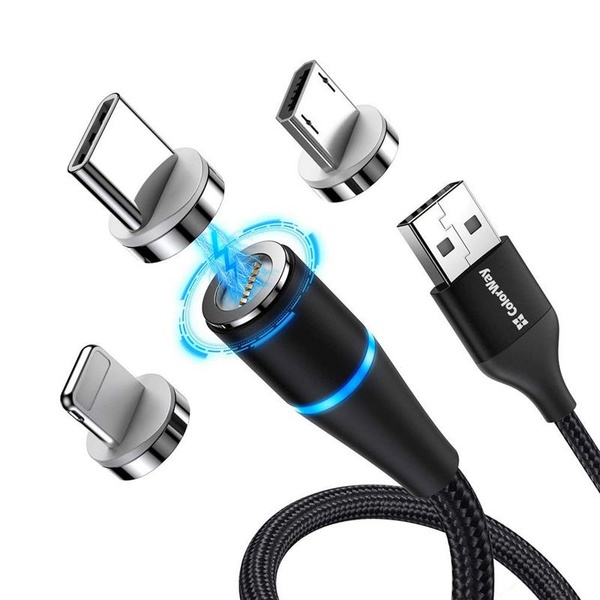 Кабель ColorWay Magnetic USB-Lightning + microUSB + USB-C Magnetic Data/Quick Charge, 2.4А, 1м, Black (CW-CBUU038-BK) CW-CBUU038-BK фото