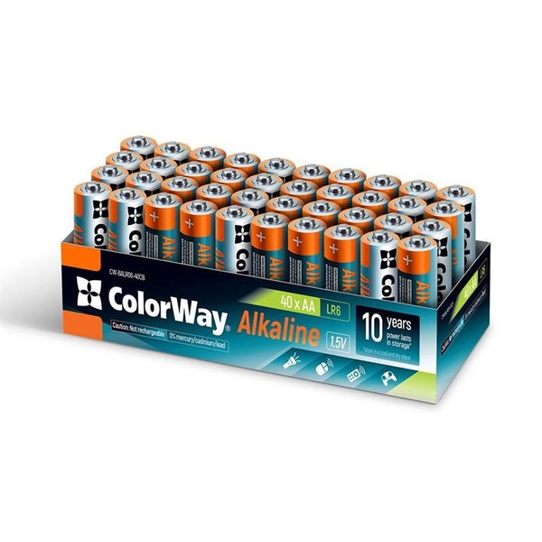 Батарейка ColorWay Alkaline Power AA/LR06 Colour Box 40шт CW-BALR06-40CB фото