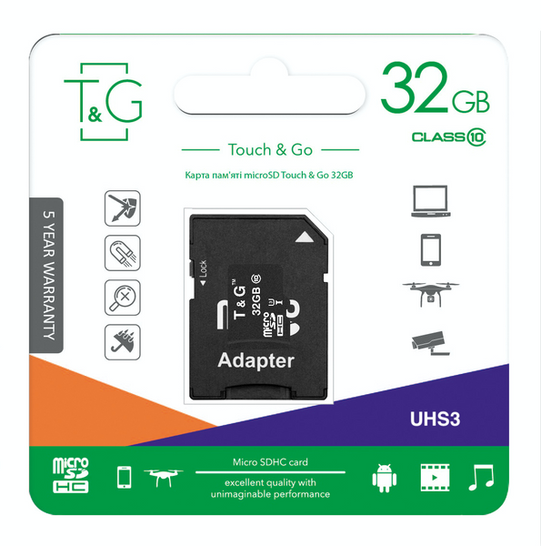 Карта пам`ятi MicroSDHC 32GB UHS-I U3 Class 10 T&G + SD-adapter (TG-32GBSD10U3-01) TG-32GBSD10U3-01 фото