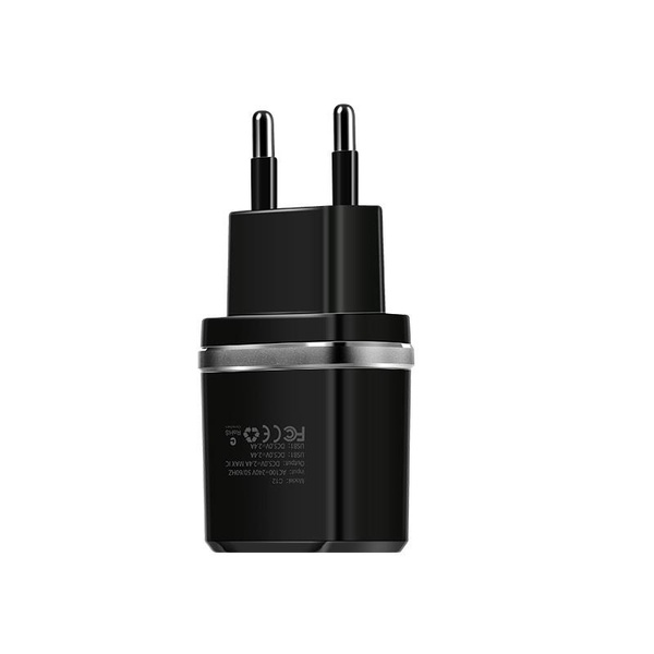 Зарядний пристрій Hoco C12 Smart (2USB, 2.4А) Black (6957531064114) + кабель MicroUSB 6957531064114 фото