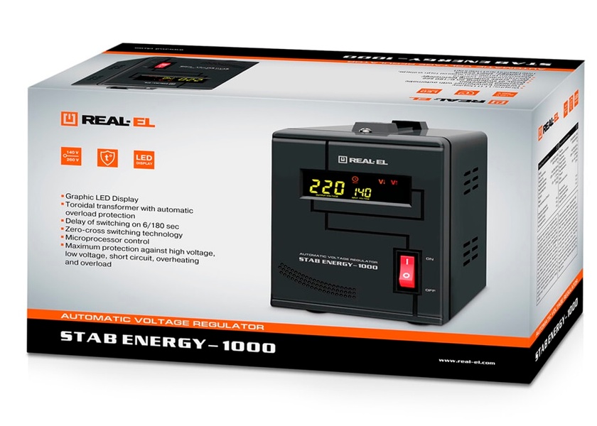 Стабілізатор REAL-EL Stab Energy-1000 Black EL122400012 фото