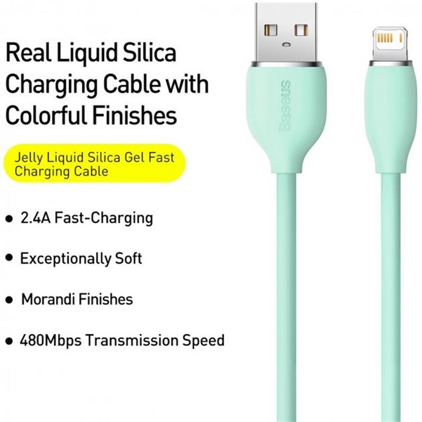 Кабель Baseus Jelly Liquid Silica Gel USB-Lightning, 2.4A, 2м Green (CAGD000106) CAGD000106 фото