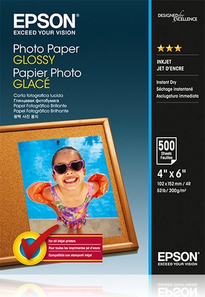 Фотопапiр EPSON Glossy Photo Paper глянсовий 200г/м2 10х15см 500арк. (C13S042549) C13S042549 фото