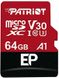 Карта пам`ятi MicroSDXC 64GB UHS-I/U3 Class 10 Patriot EP A1 R90/W80MB/s + SD-adapter (PEF64GEP31MCX) PEF64GEP31MCX фото 1