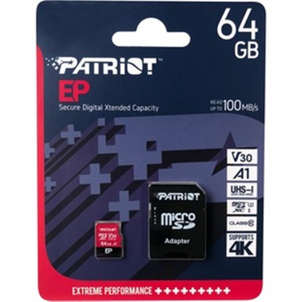 Карта пам`ятi MicroSDXC 64GB UHS-I/U3 Class 10 Patriot EP A1 R90/W80MB/s + SD-adapter (PEF64GEP31MCX) PEF64GEP31MCX фото