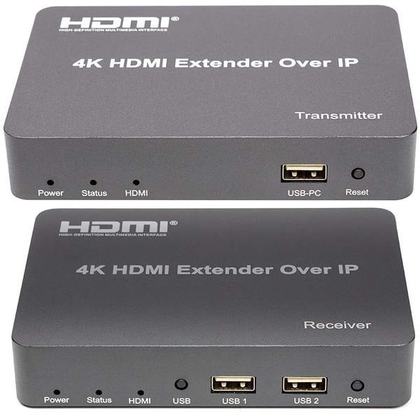 Подовжувач HDMI сигналу PowerPlant HDMI 4K/30hz, до 150м, через CAT5E/6 (HDES150-KVM) (CA912957) CA912957 фото