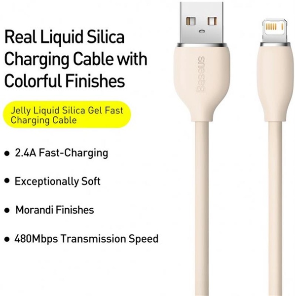 Кабель Baseus Jelly Liquid Silica Gel USB-Lightning, 2.4A, 2м Pink (CAGD000101) CAGD000101 фото