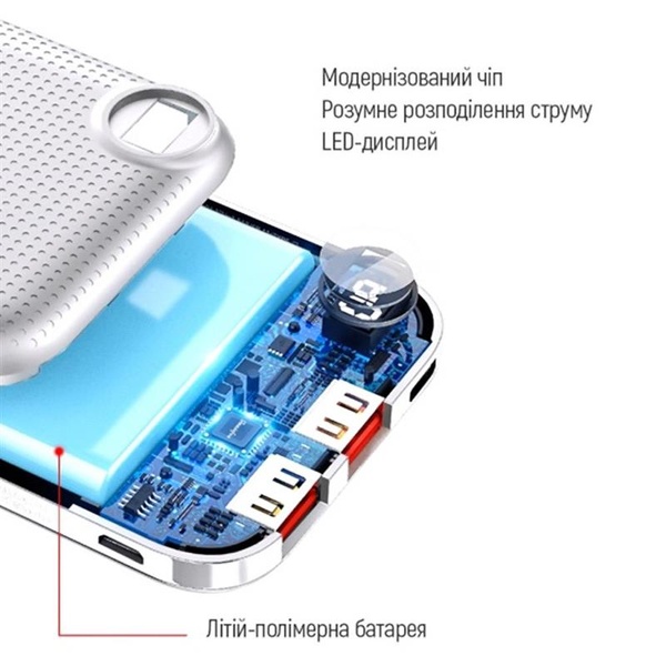 Універсальна мобільна батарея ColorWay Slim, LCD 10000mAh White (CW-PB100LPH2WT-D) CW-PB100LPH2WT-D фото