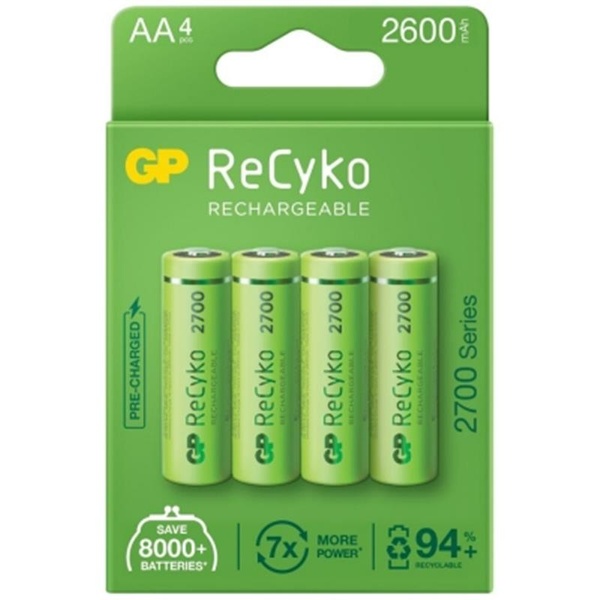Акумулятори GP Batteries AA 2600mAh NiMh 4шт ReCyko+ 270AAHCE-5EB4 фото