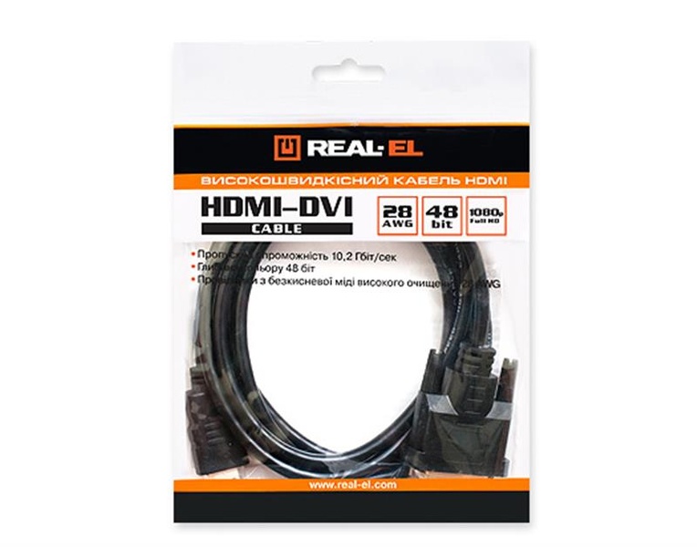 Кабель REAL-EL HDMI - DVI, (M/M), 1.8 м, Black (EL123500013) EL123500013 фото