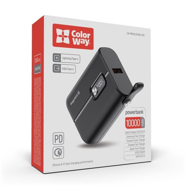 Універсальна мобільна батарея ColorWay Full Power 10000mAh Black (CW-PB100LPK2BK-PDD) CW-PB100LPK2BK-PDD фото