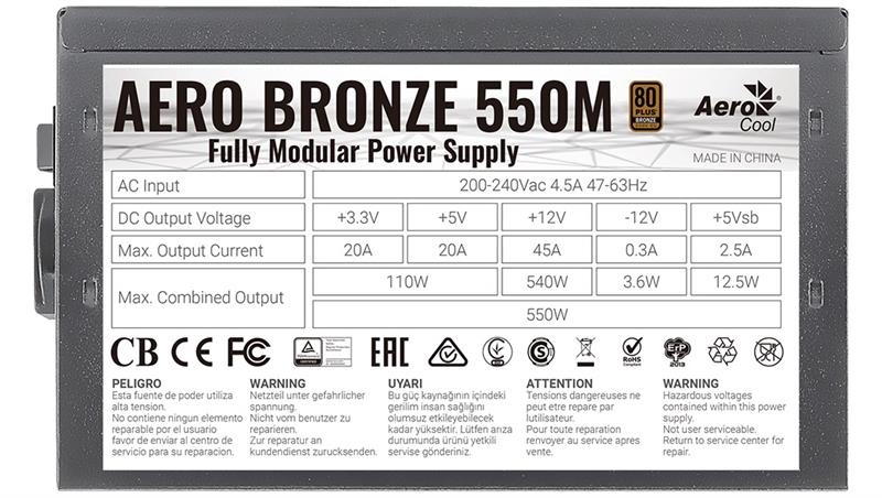 Блок живлення AeroCool Aero Bronze 550M Fully Modular (ACPB-AR55AEC.1M) 550W ACPB-AR55AEC.1M фото